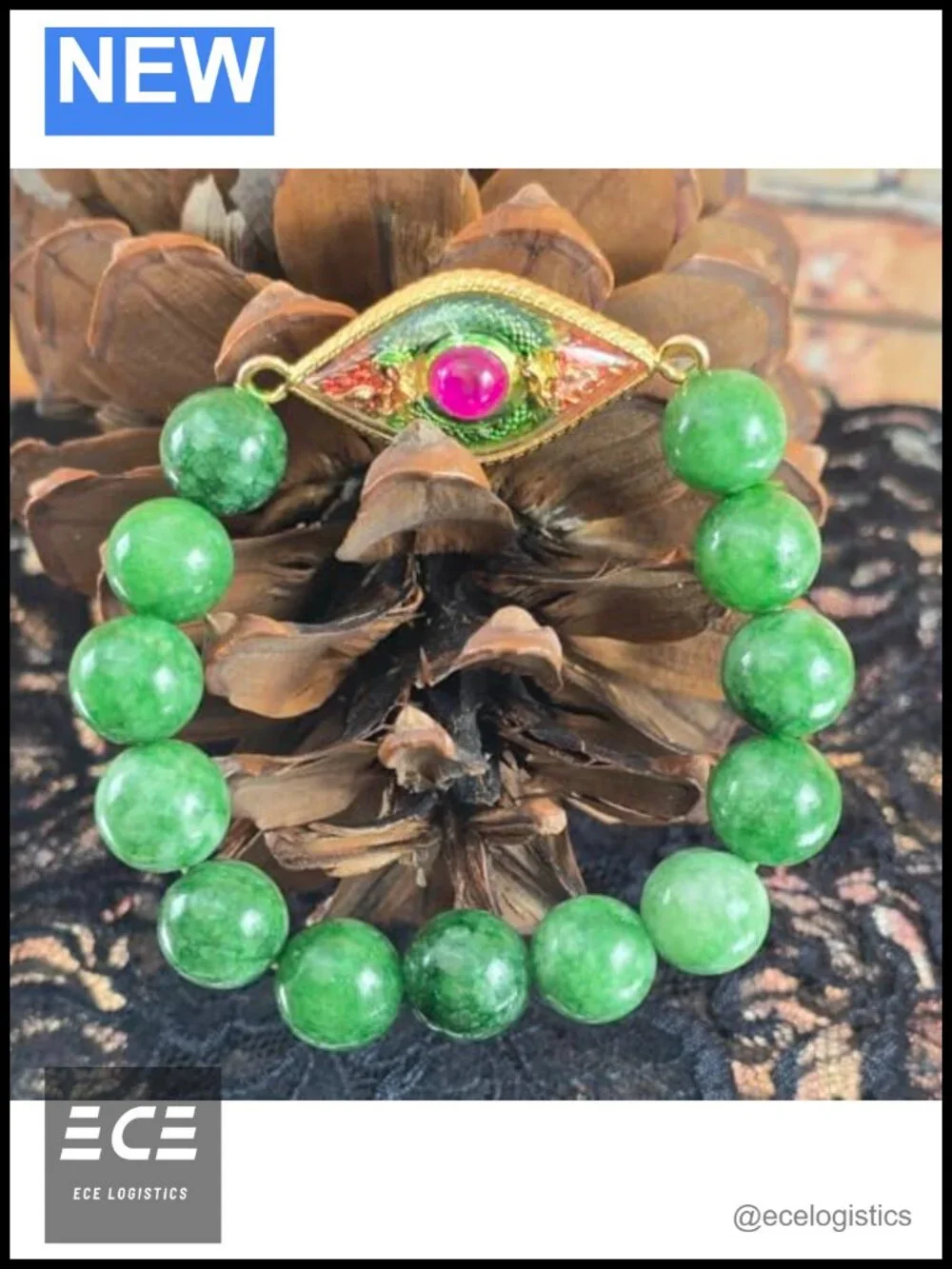 Natural Burmese Jade Beads Bracelet with Thai-Style Lucky Amulet Pendant